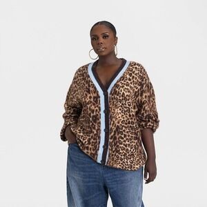 KBB KAHLANA Target Women 1X Plus Extra Large Slouchy Cardigan Leopard Sweater